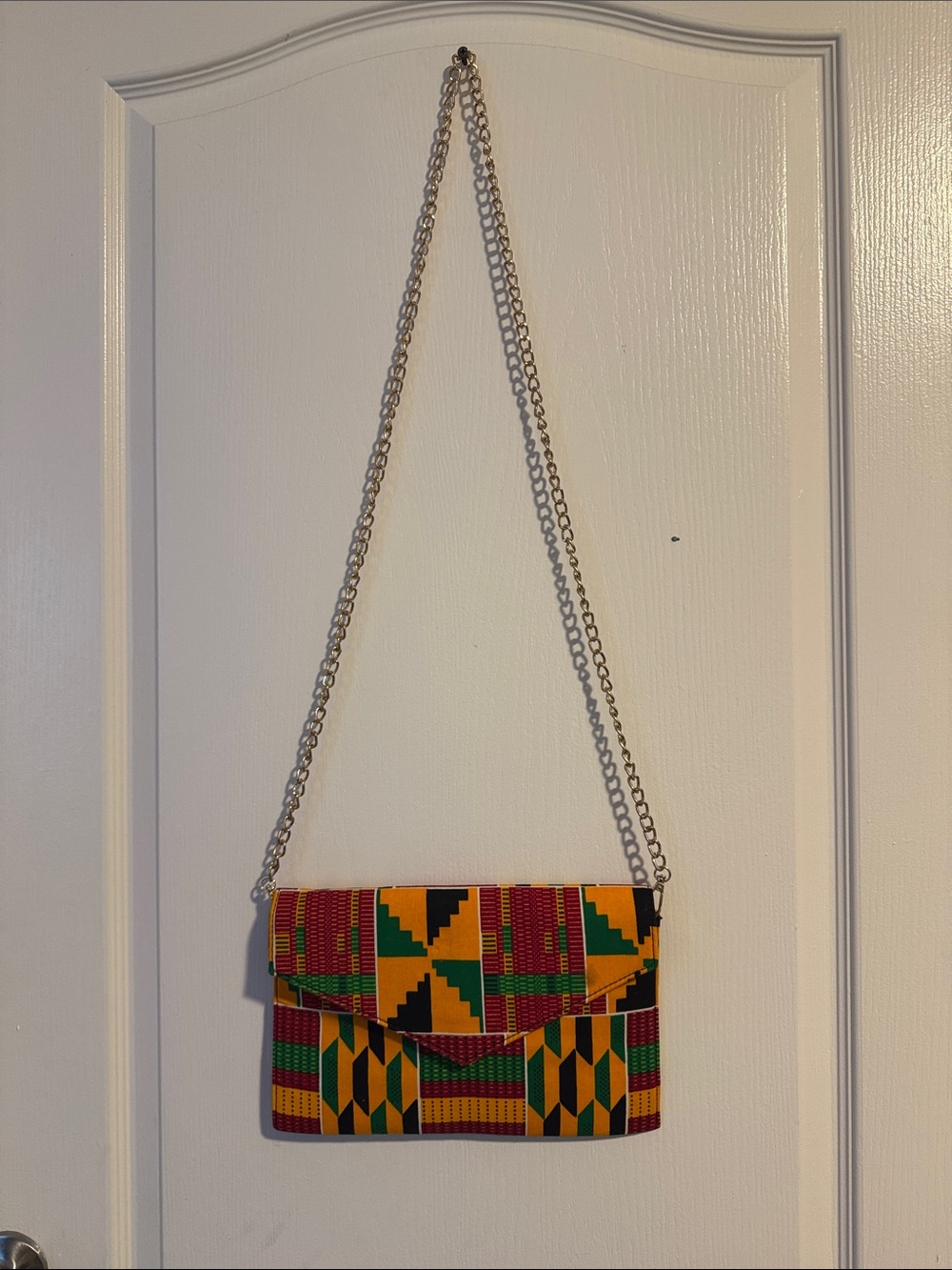 Colorful Kente Print Chain Shoulder Bag - Yellow/Green/Red
